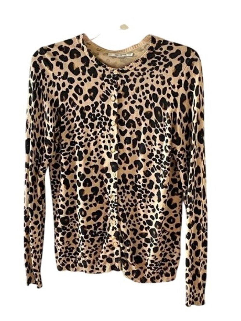 Liz Claiborne Womens S Leopard Print Silk Cotton Cardigan Lightweight Sweater